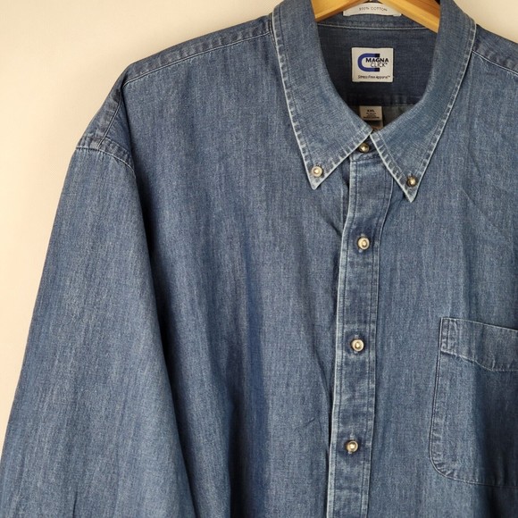 MagnaClick Shirt Mens XXL Blue Denim Long Sleeve Adaptive Magnetic Button Down - Picture 3 of 9